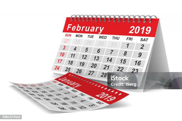 2019 Year Calendar For February Isolated 3d Illustration Stock Photo - Download Image Now