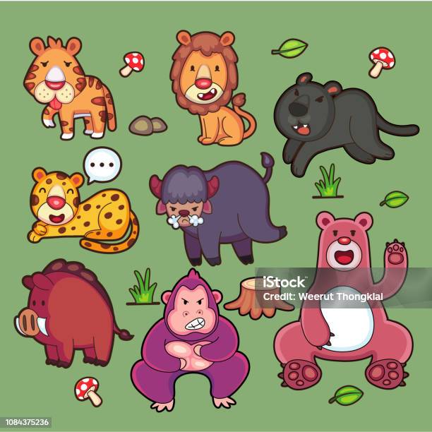 Iconw Set With Wildlife Animal Vectorillustration Stock Illustration - Download Image Now - Animal Wildlife, Backgrounds, Bear