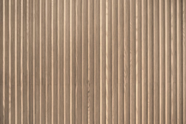istock Wood Slats, timber battens wall pattern surface texture. Close-up of interior material for design decoration background 1084377330