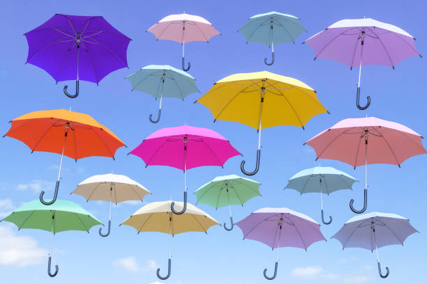 Colorful umbrellas in the sunny sky