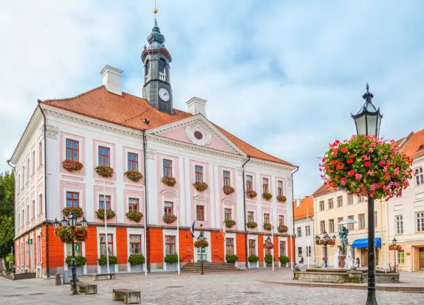 Tartu Town Hall. Main square of city Cityscape