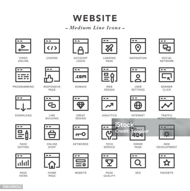 Website Medium Line Icons Stock Illustration - Download Image Now - Icon Symbol, Landing Page, Finance