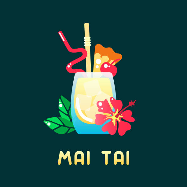 illustrations, cliparts, dessins animés et icônes de illustration vectorielle avec tropical cocktail mai tai - mai tai