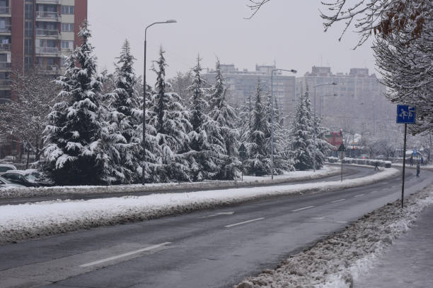 istock Asphalt road with a snow 1084413416