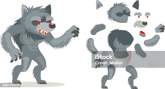 istock Wolf werewolf monster fantasy medieval action RPG game character layered animation ready character vector illustration 1084415324