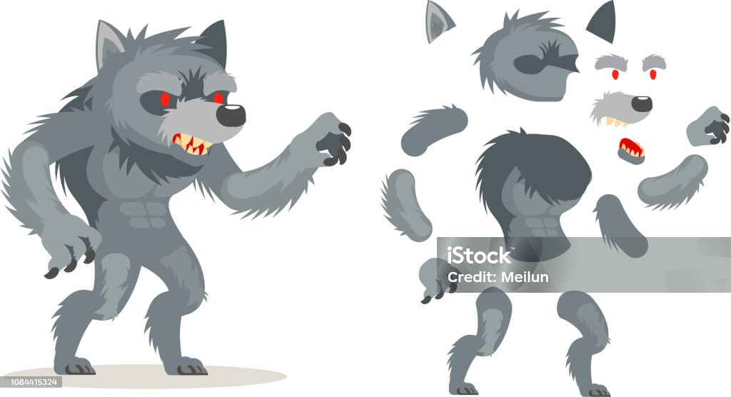Wolf werewolf monster fantasy medieval action RPG game character layered animation ready character vector illustration Wolf werewolf fantasy monster medieval action RPG game character layered animation ready character vector illustration Werewolf stock vector