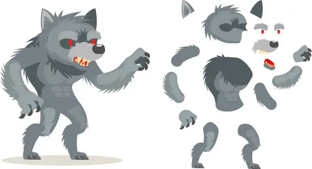 Vector illustration of Wolf werewolf monster fantasy medieval action RPG game character layered animation ready character vector illustration