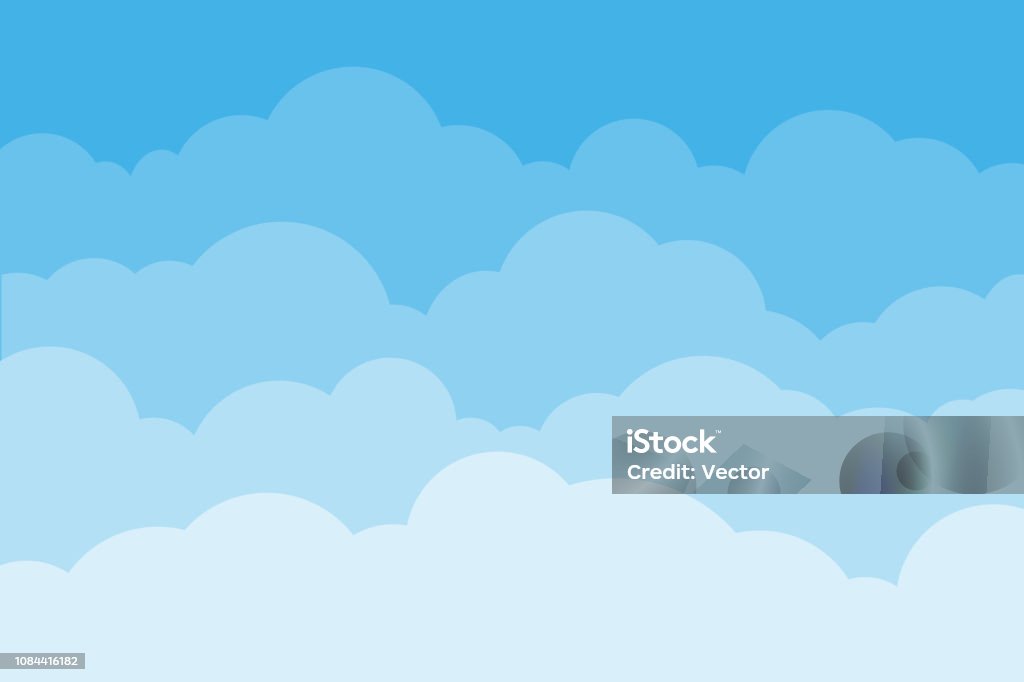 Sky and clouds. Background sky and cloud with blue color. Cartoon cloudy background. Vector illustration. Cloud - Sky stock vector