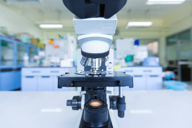 istock Close up of microscope at the blood laboratory, Concept Science and Technology 1084416344
