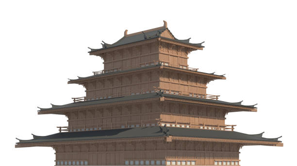 istock Old japanese building isolated on white background 3d illustration 1084418064