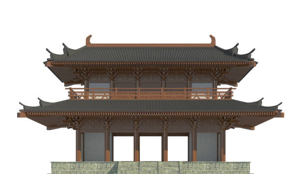 istock Old japanese building isolated on white background 3d illustration 1084418076