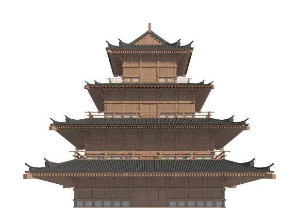 istock Old japanese building isolated on white background 3d illustration 1084418128