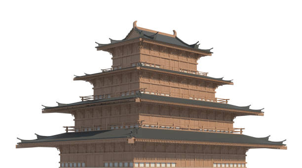 istock Old japanese building isolated on white background 3d illustration 1084418136