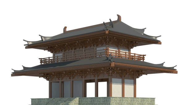 istock Old japanese building isolated on white background 3d illustration 1084418140