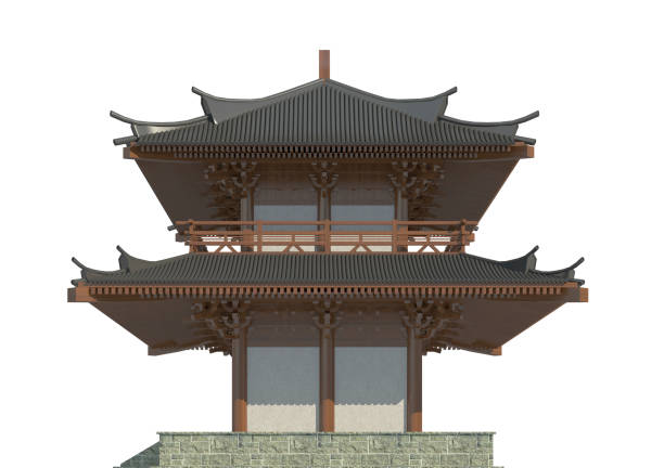 istock Old japanese building isolated on white background 3d illustration 1084418166
