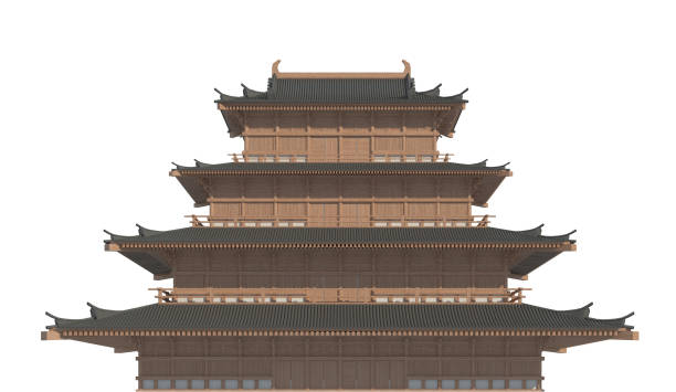 istock Old japanese building isolated on white background 3d illustration 1084418172
