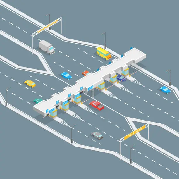 Vector illustration of Toll Road Payment Concept 3d Isometric View. Vector