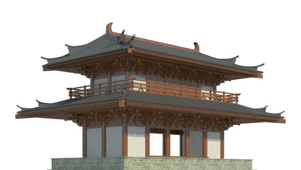 istock Old japanese building isolated on white background 3d illustration 1084418186
