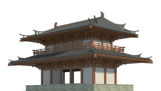 istock Old japanese building isolated on white background 3d illustration 1084418190
