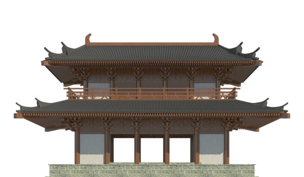istock Old japanese building isolated on white background 3d illustration 1084418192