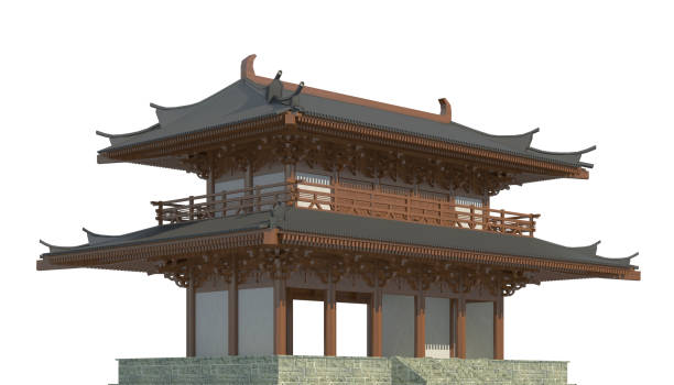 istock Old japanese building isolated on white background 3d illustration 1084418204