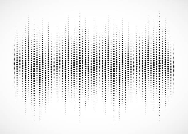 audio-equalizer halbton isoliert auf weißem hintergrund. schallwelle mit halbton textur. abstrakte audiospektrums wellenform. beat der musik. vektor-illustration. - gitarre grafiken stock-grafiken, -clipart, -cartoons und -symbole