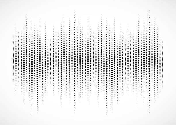 audio-equalizer halbton isoliert auf weißem hintergrund. schallwelle mit halbton textur. abstrakte audiospektrums wellenform. beat der musik. vektor-illustration. - sound wave spotted radio wave backgrounds stock-grafiken, -clipart, -cartoons und -symbole