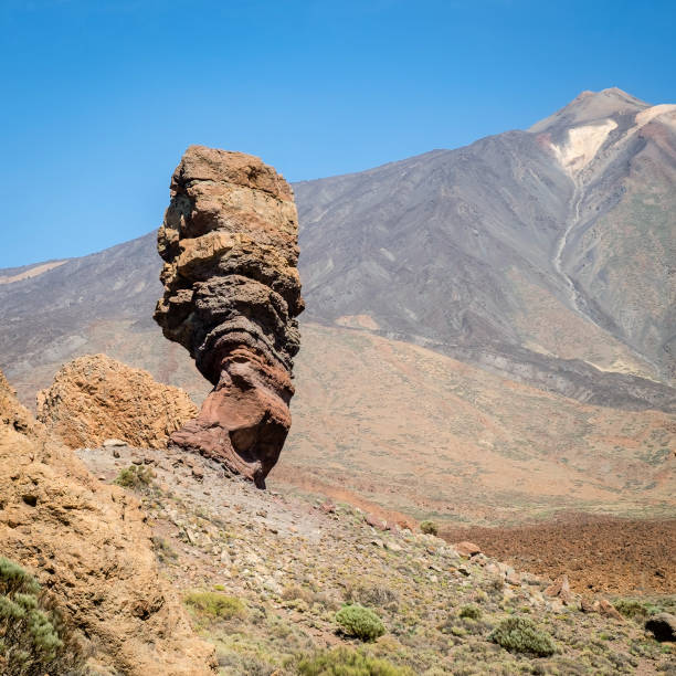 Roque Cinchado and peak of Teide volcano. Tenerife stock photo