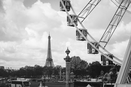 Paris, France - April 28, 2016: Famous Roue De Paris big ferris wheel in the Place de la Concorde in Paris.