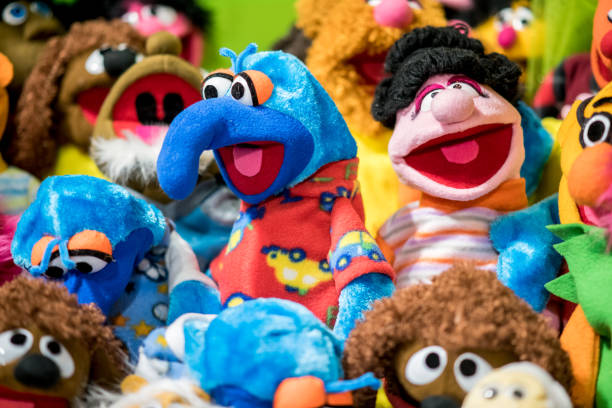 Milan, Lombardy, Italy - December 10, 2018 : Colorful puppets from the Sesame Series in a close up full frame view for the entertainment of kids