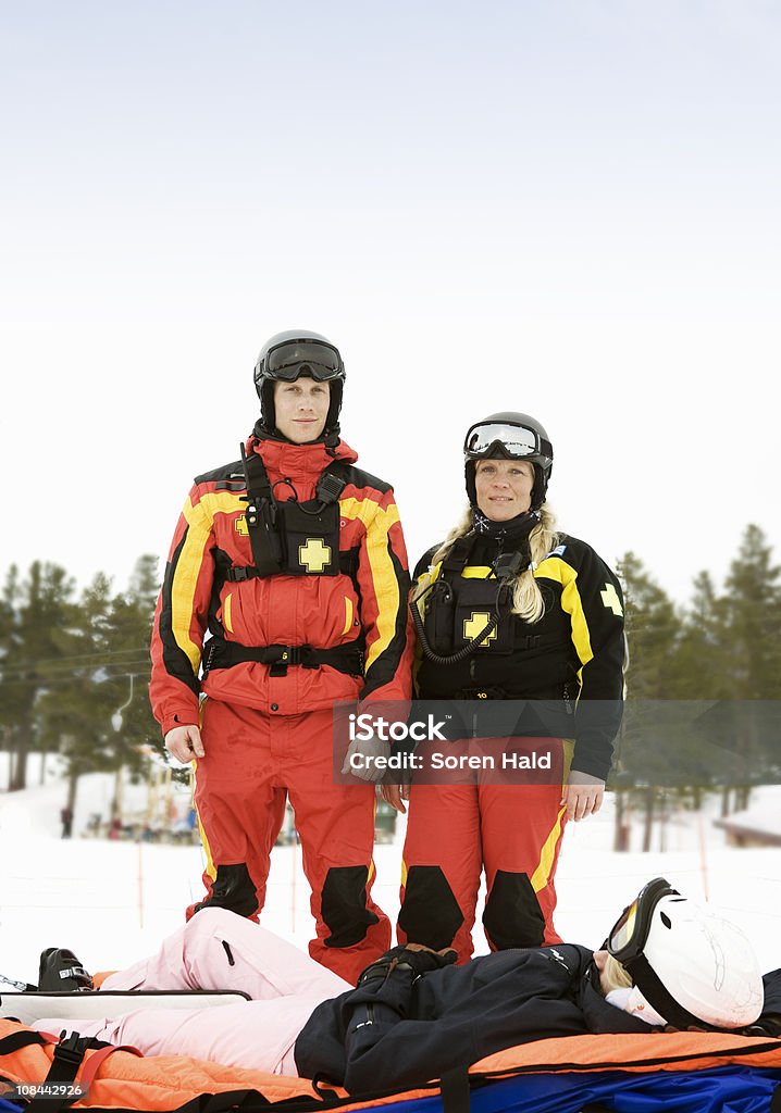 Rescue Team with Skier Geilo, Norway Ski Patrol Stock Photo