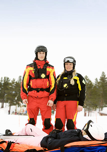 Rescue Team with Skier Geilo, Norway ski patrol photos stock pictures, royalty-free photos & images