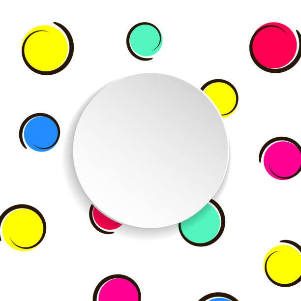 istock Pop art colorful confetti background. Big colored spots and circles on white background with black dots and ink lines. 1084431288