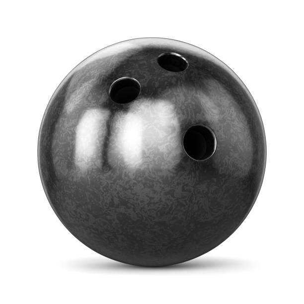 Black glossy bowling ball isolated on white stock photo