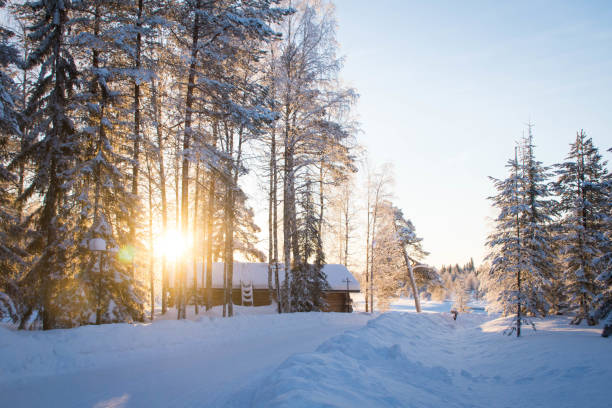 istock Wooden house in winter, day time. 1084442398
