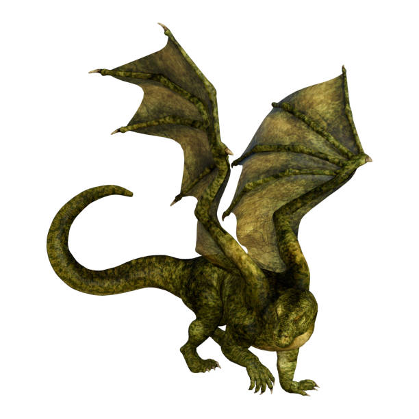 istock 3D illustration green fantasy dragon on white 1084443714