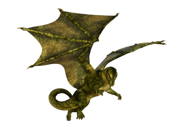 istock 3D illustration green fantasy dragon on white 1084443746