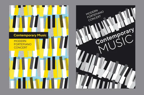 Vector illustration of Bright poster set for piano music concert,