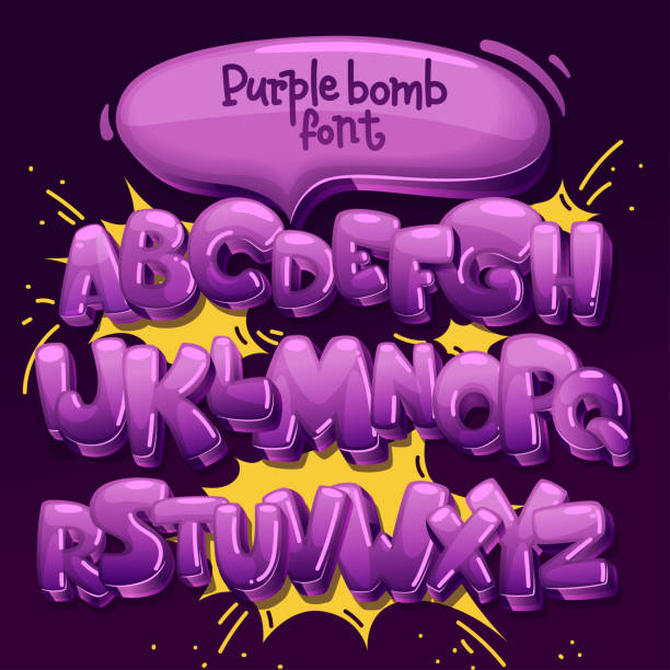 illustrazioni stock, clip art, cartoni animati e icone di tendenza di carattere bomba viola - graffiti fonts