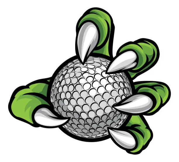 Vector illustration of Monster or animal claw holding Golf Ball