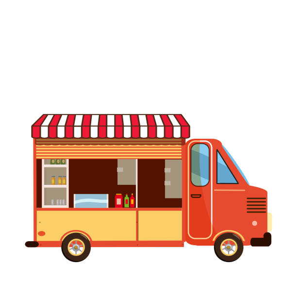 istock Truck vector template for car branding and advertising isolated on white. Side view, Van with stuff for Brand Identity street cafe and Fast-Food transport. Isolated, flat cartoon style 1084464344