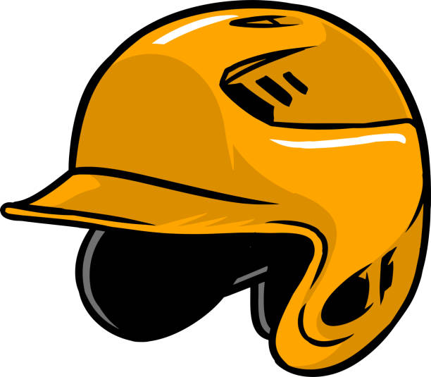 Baseball helmet 01 The illustration shows a baseball helmet. This batting helmet has an yellow color and its role is to protect the player's head during the baseball game. baseball helmet stock illustrations