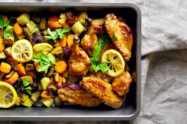 istock Grilled vegetables with chicken wings 1084465562