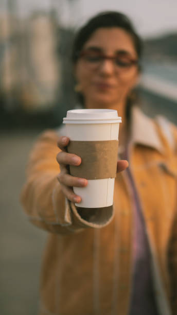 Girl with coffee cup take away