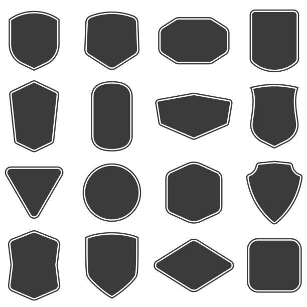 ilustraciones, imágenes clip art, dibujos animados e iconos de stock de conjunto de colecciones de vitage etiqueta y divisas forma. vector. plantilla negra de parches, insignias, superposición. - shield shape sign design element