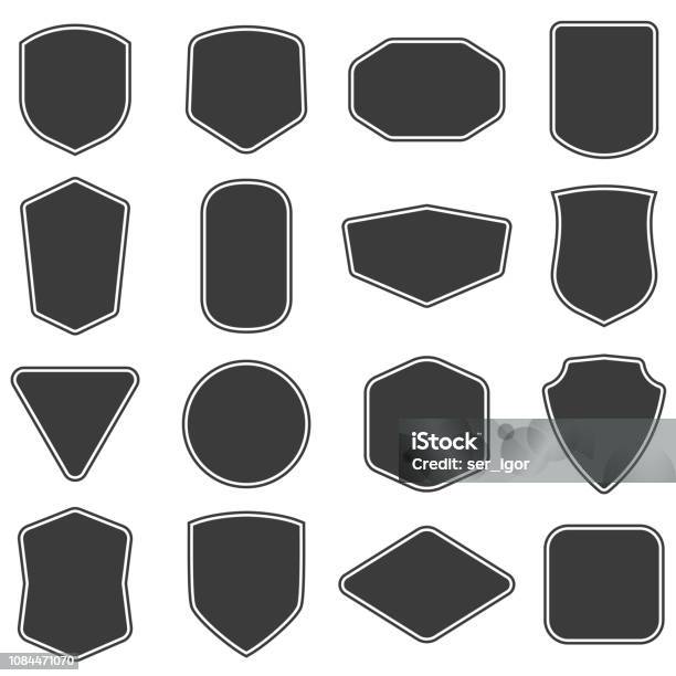 Set Of Vitage Label And Badges Shape Collections Vector Black Template For Patch Insignias Overlay Stock Illustration - Download Image Now