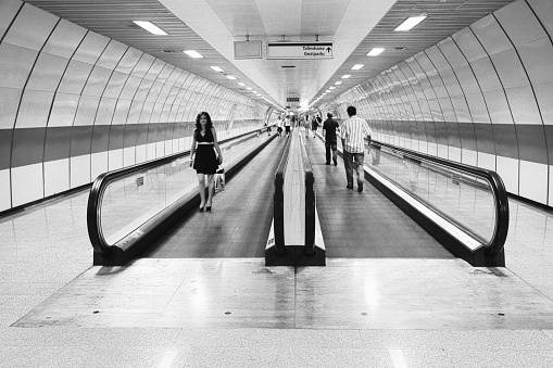 Istanbul, Turkey - october 07, 2011: Pedestrans inside a Metro Tunnel, Istanbul Turkey.