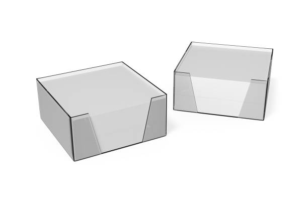 istock Blank white note paper cube plastic holder mock-up on isolated white background, 3d illustration 1084476602
