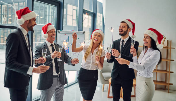 istock Group of office workers celebrating Christmas 1084479462