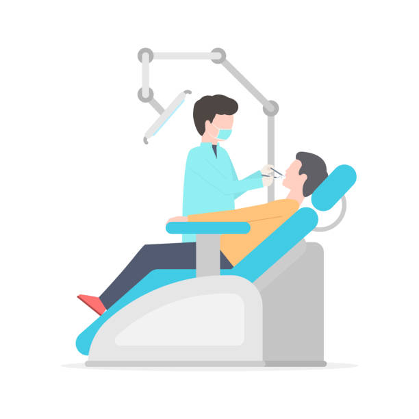 Dentist with tools and patient vector art illustration